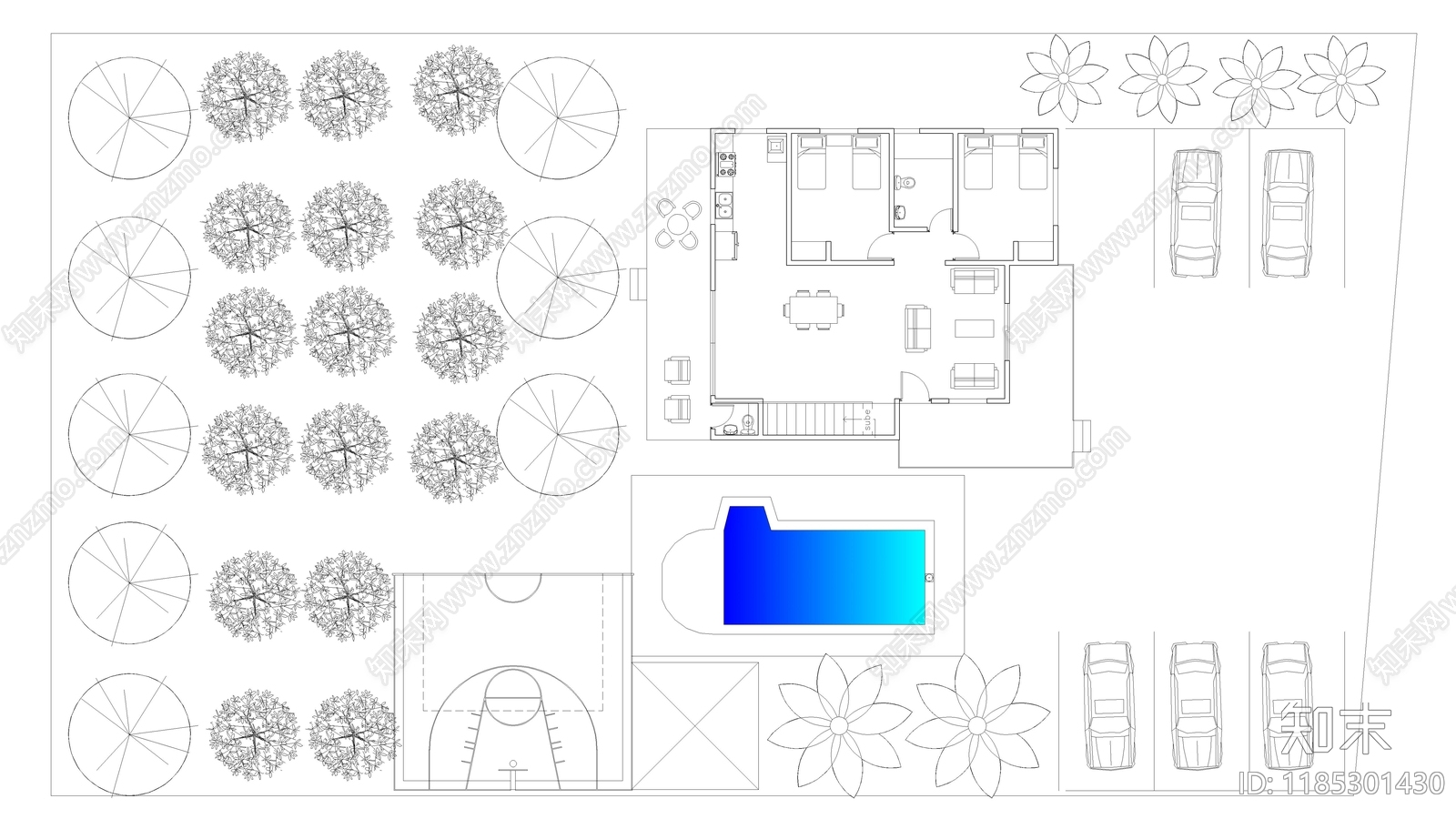 现代别墅建筑施工图下载【ID:1185301430】