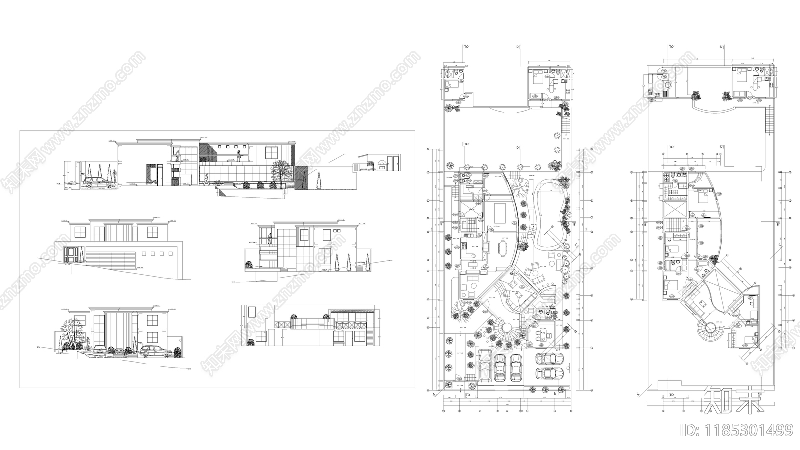 现代别墅建筑施工图下载【ID:1185301499】