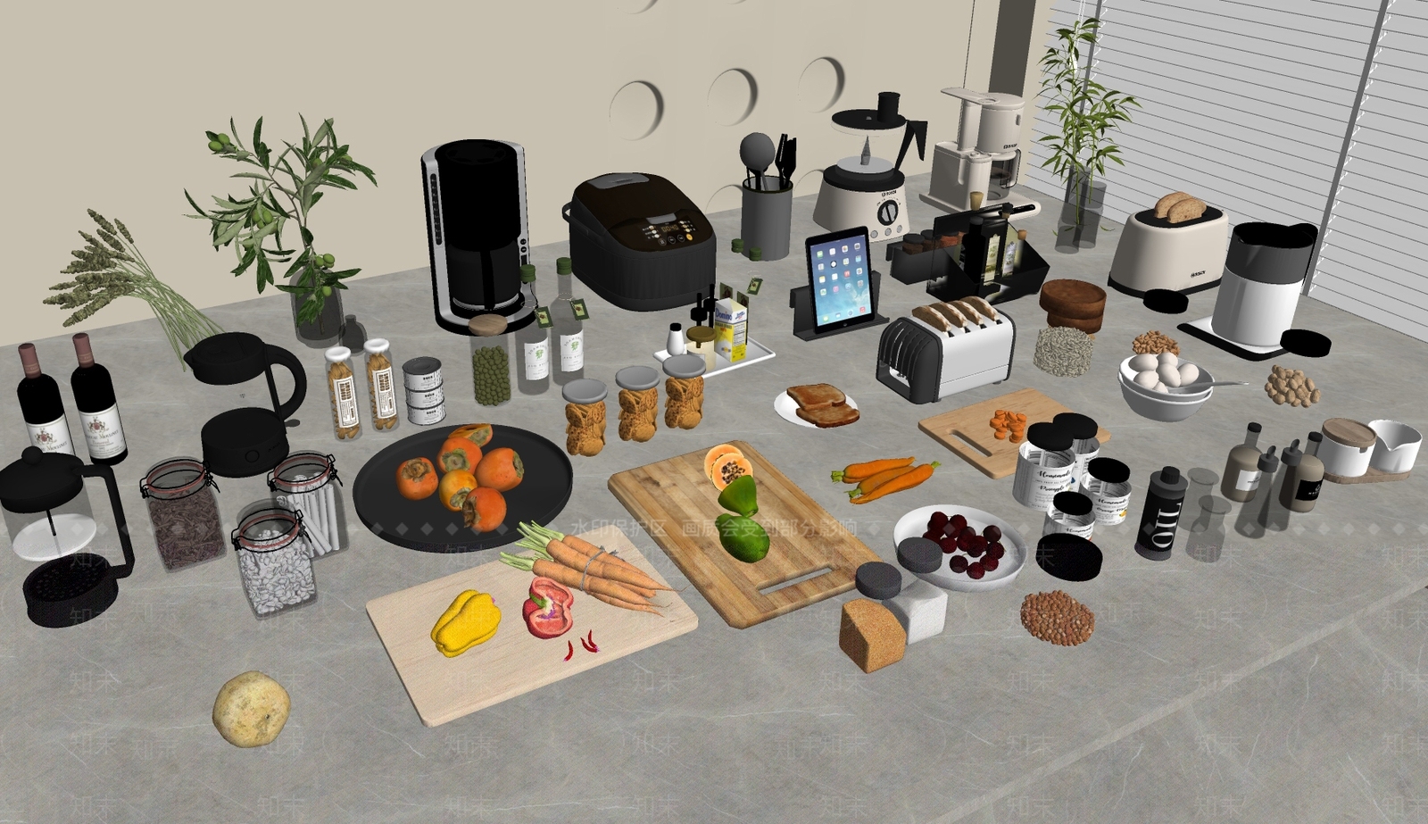 厨房用品组合SU模型下载【ID:1185301837】