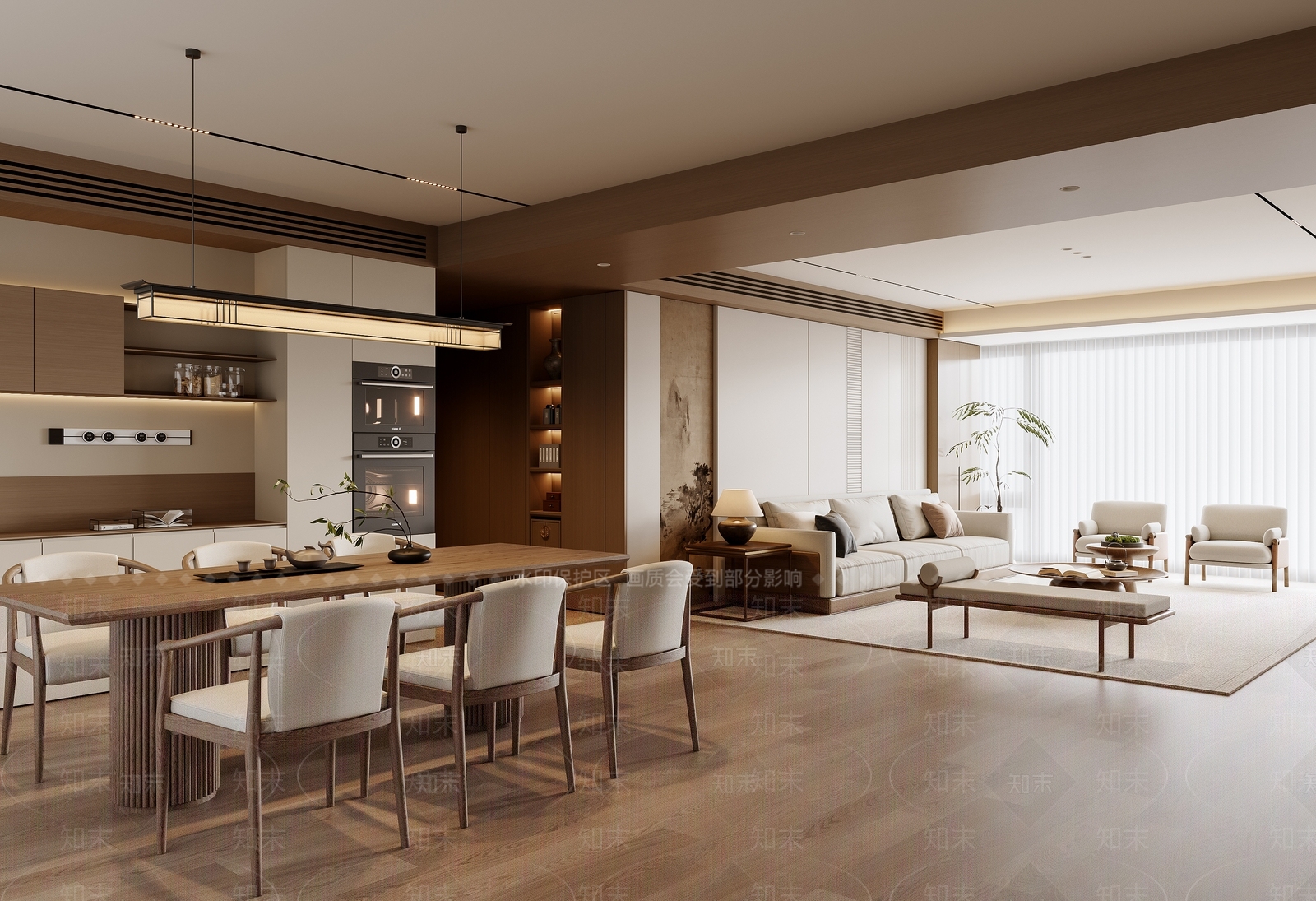 新中式中式客餐厅3D模型下载【ID:1185303697】