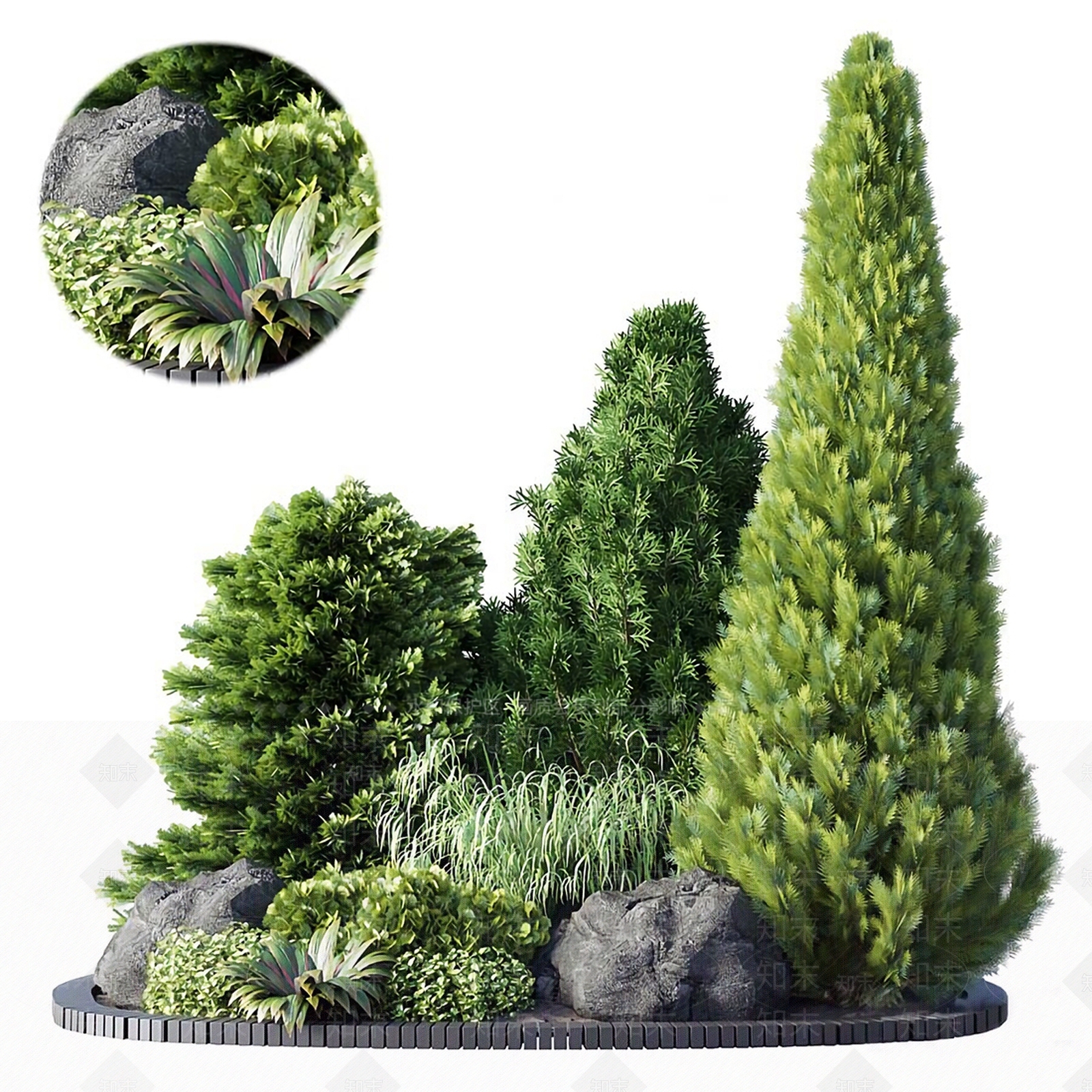 现代植物堆景观3D模型下载【ID:1185306539】