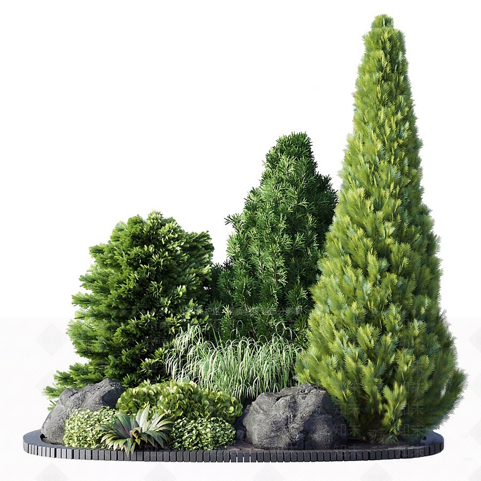 现代植物堆景观3D模型下载【ID:1185306539】