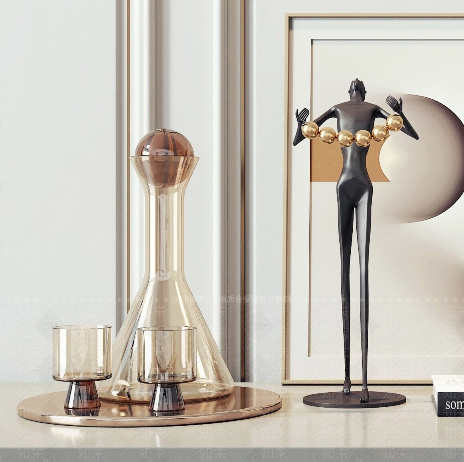 现代饰品摆件组合3D模型下载【ID:1185309410】