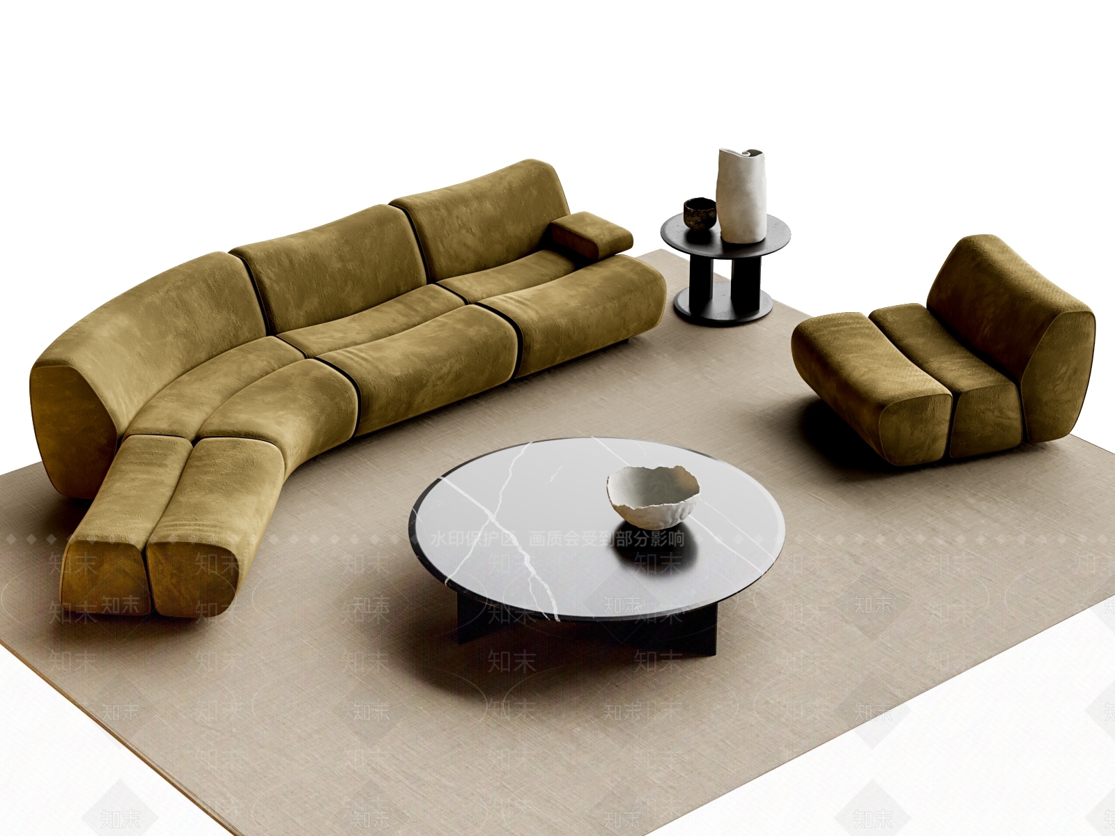 现代中古沙发组合SU模型下载【ID:1185311087】