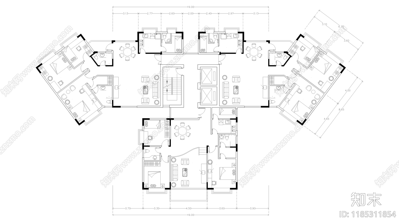 现代住宅楼建筑施工图下载【ID:1185311854】