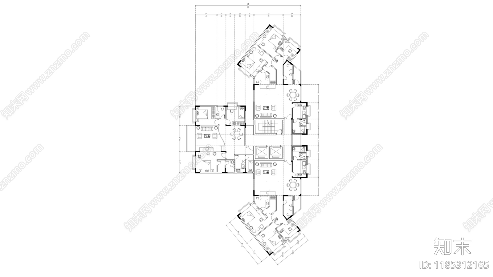 现代住宅楼建筑施工图下载【ID:1185312165】