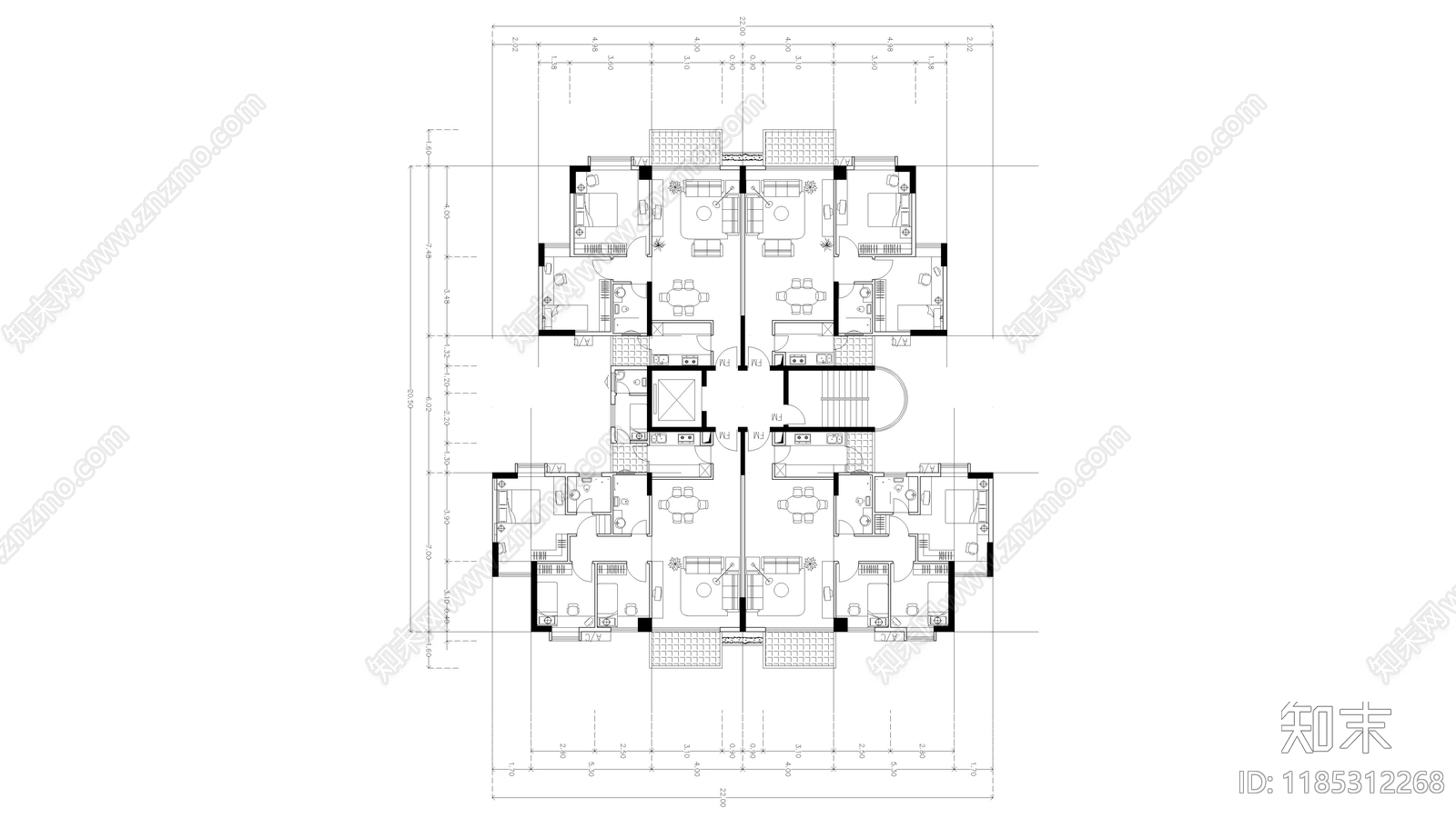 现代住宅楼建筑施工图下载【ID:1185312268】