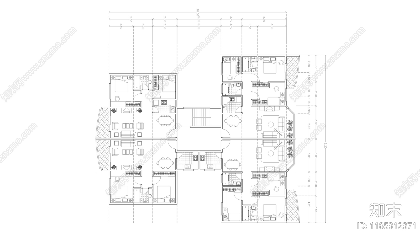 现代住宅楼建筑施工图下载【ID:1185312371】