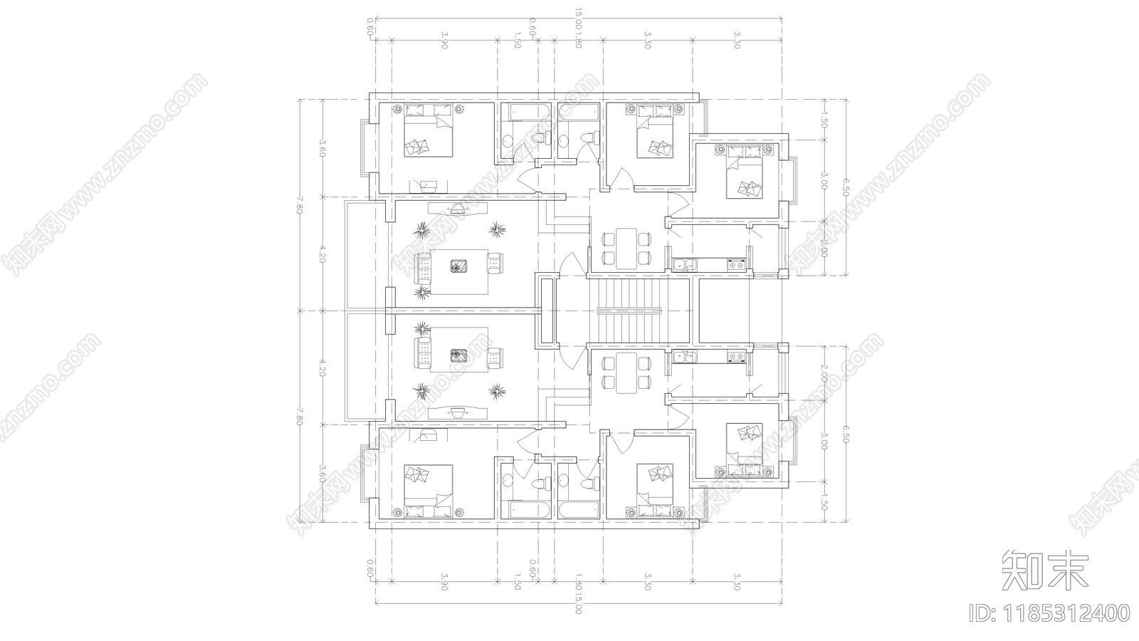 现代住宅楼建筑施工图下载【ID:1185312400】