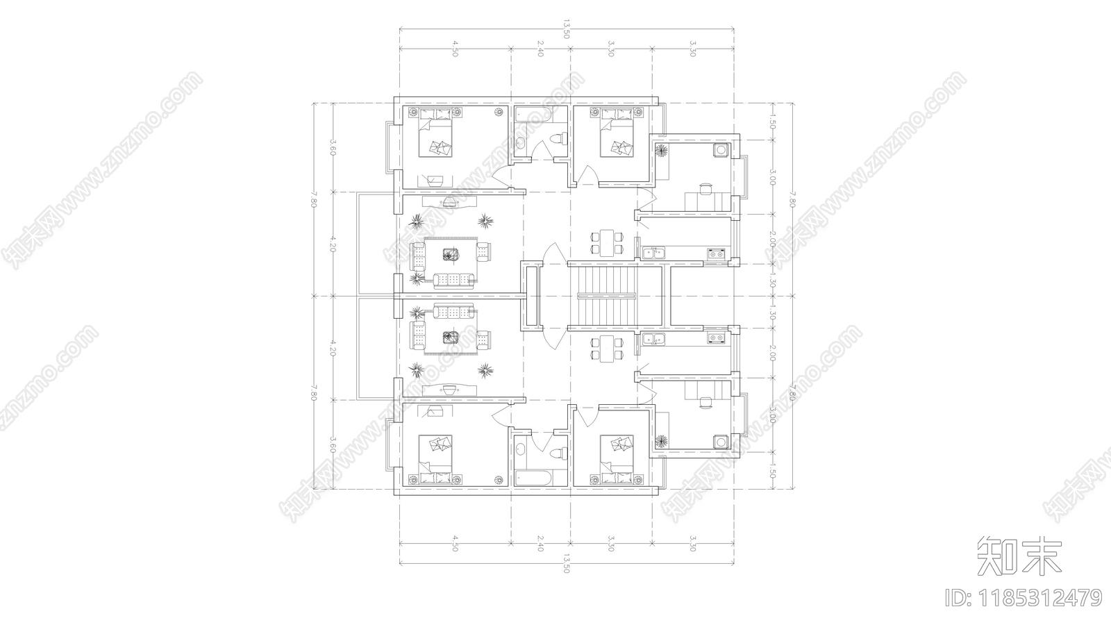 现代住宅楼建筑施工图下载【ID:1185312479】