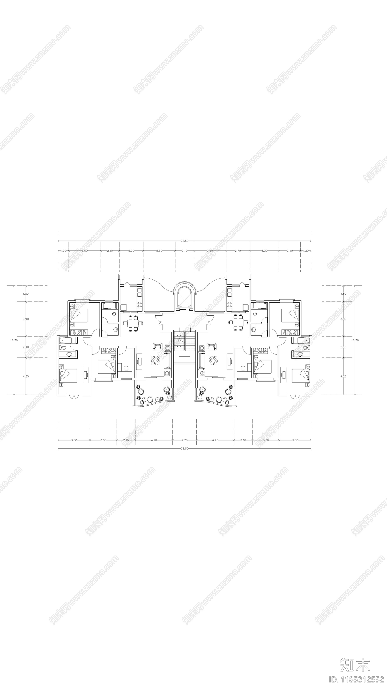 现代住宅楼建筑施工图下载【ID:1185312552】