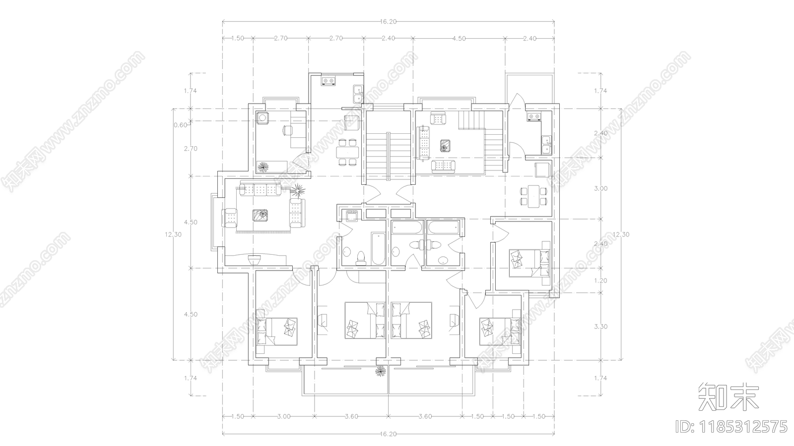 现代住宅楼建筑施工图下载【ID:1185312575】