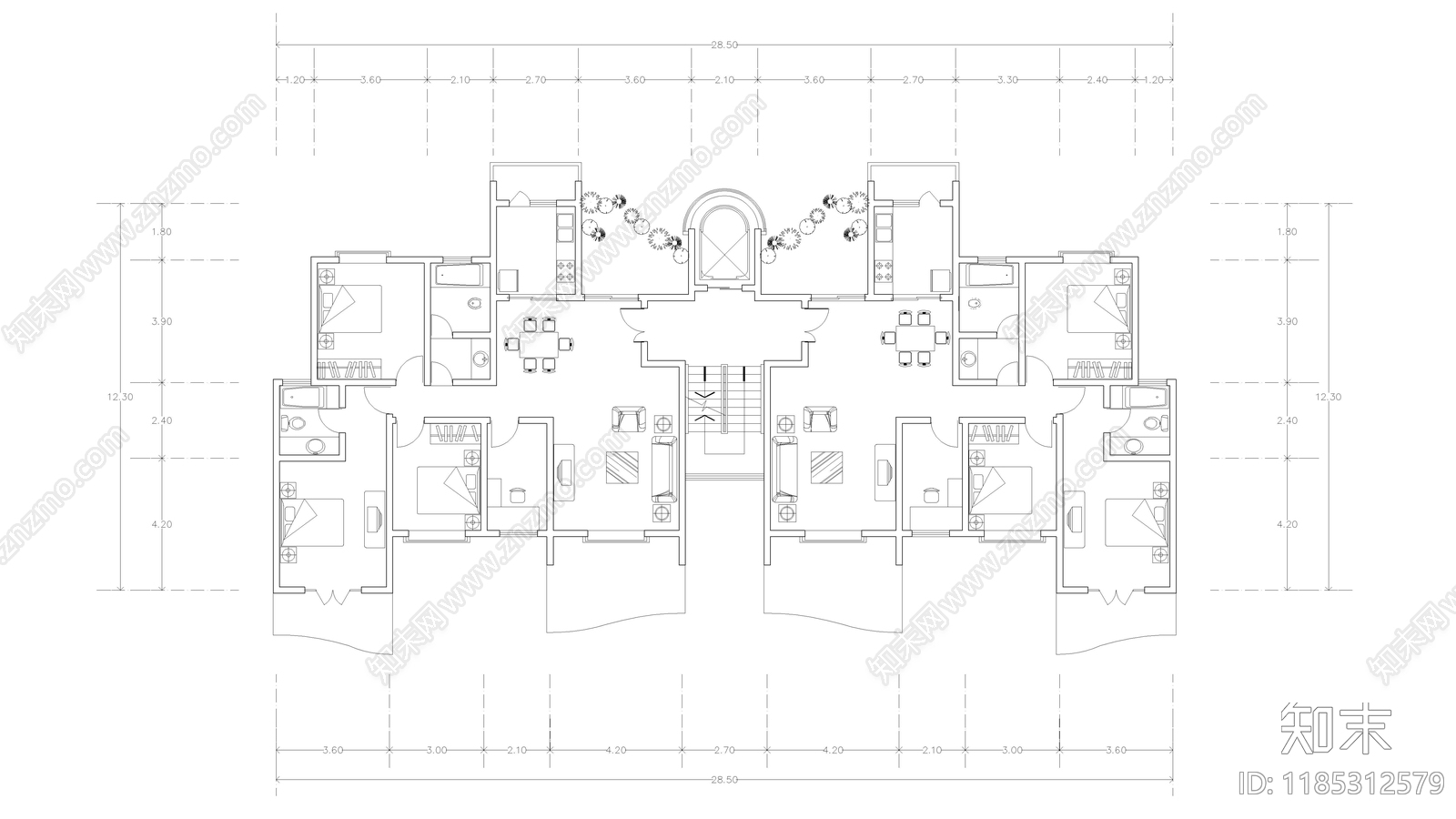 现代住宅楼建筑施工图下载【ID:1185312579】