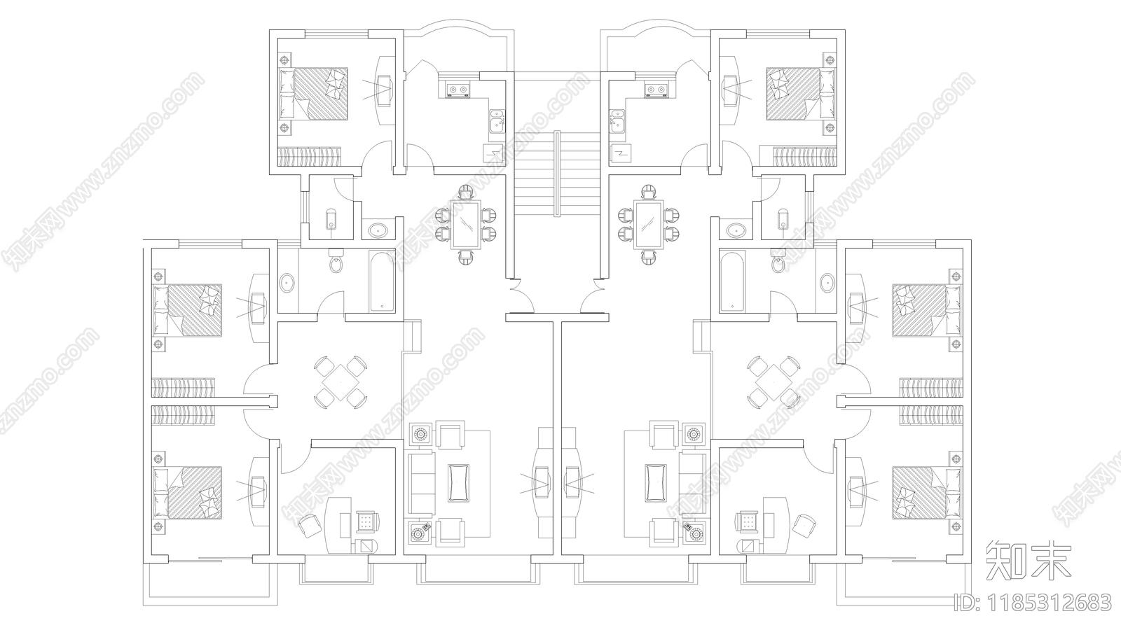 现代住宅楼建筑施工图下载【ID:1185312683】