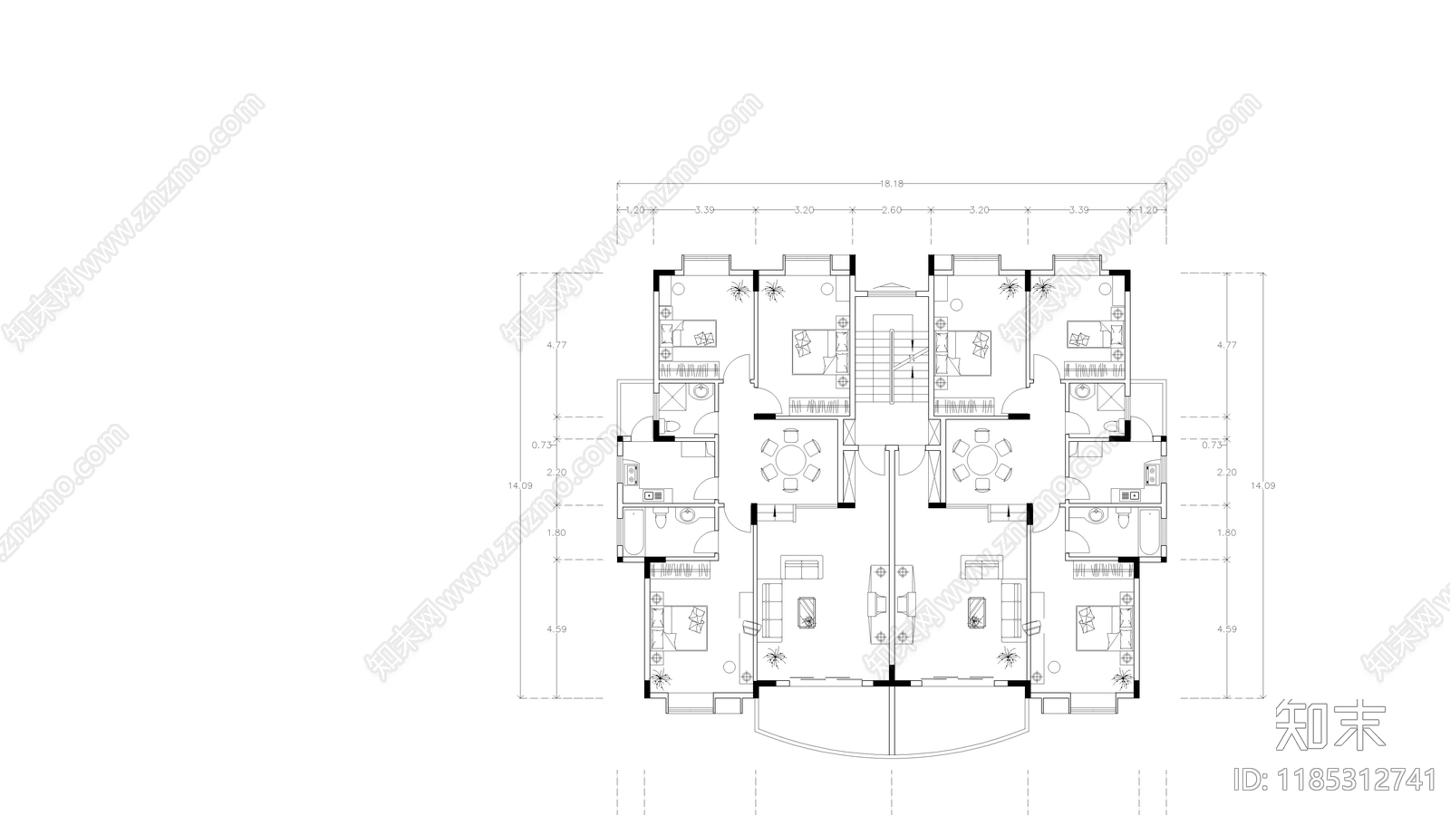 现代住宅楼建筑施工图下载【ID:1185312741】