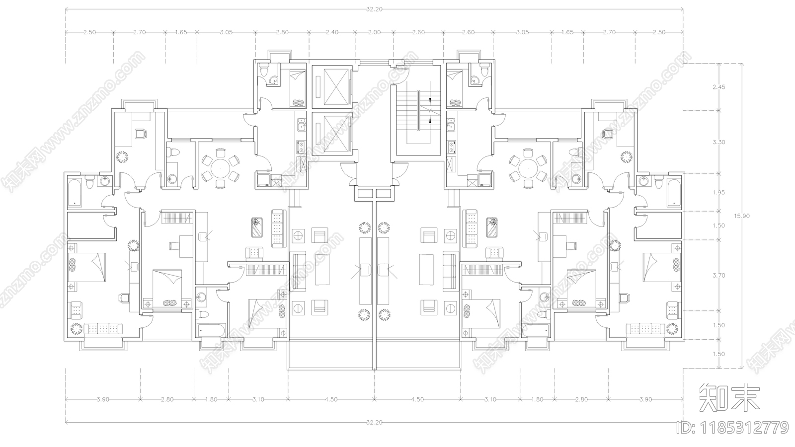 现代住宅楼建筑施工图下载【ID:1185312779】