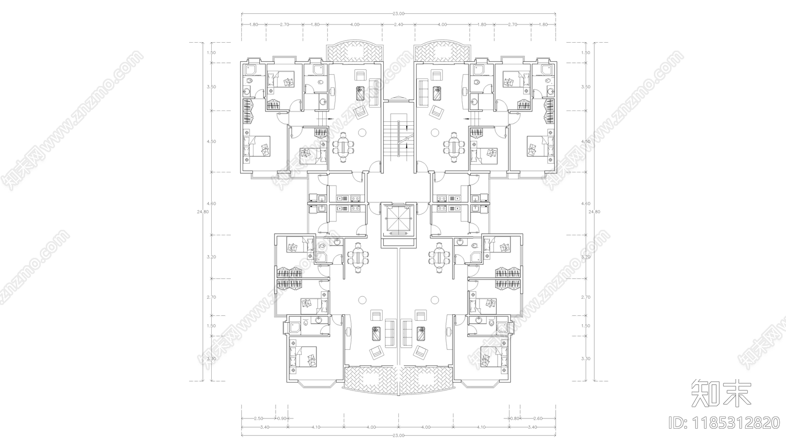 现代住宅楼建筑施工图下载【ID:1185312820】