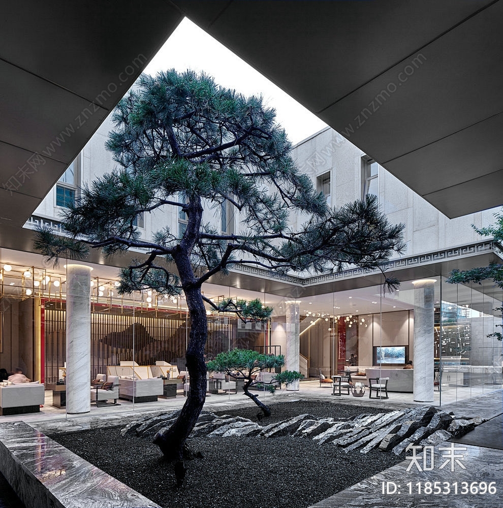 新中式庭院cad施工图下载【ID:1185313696】