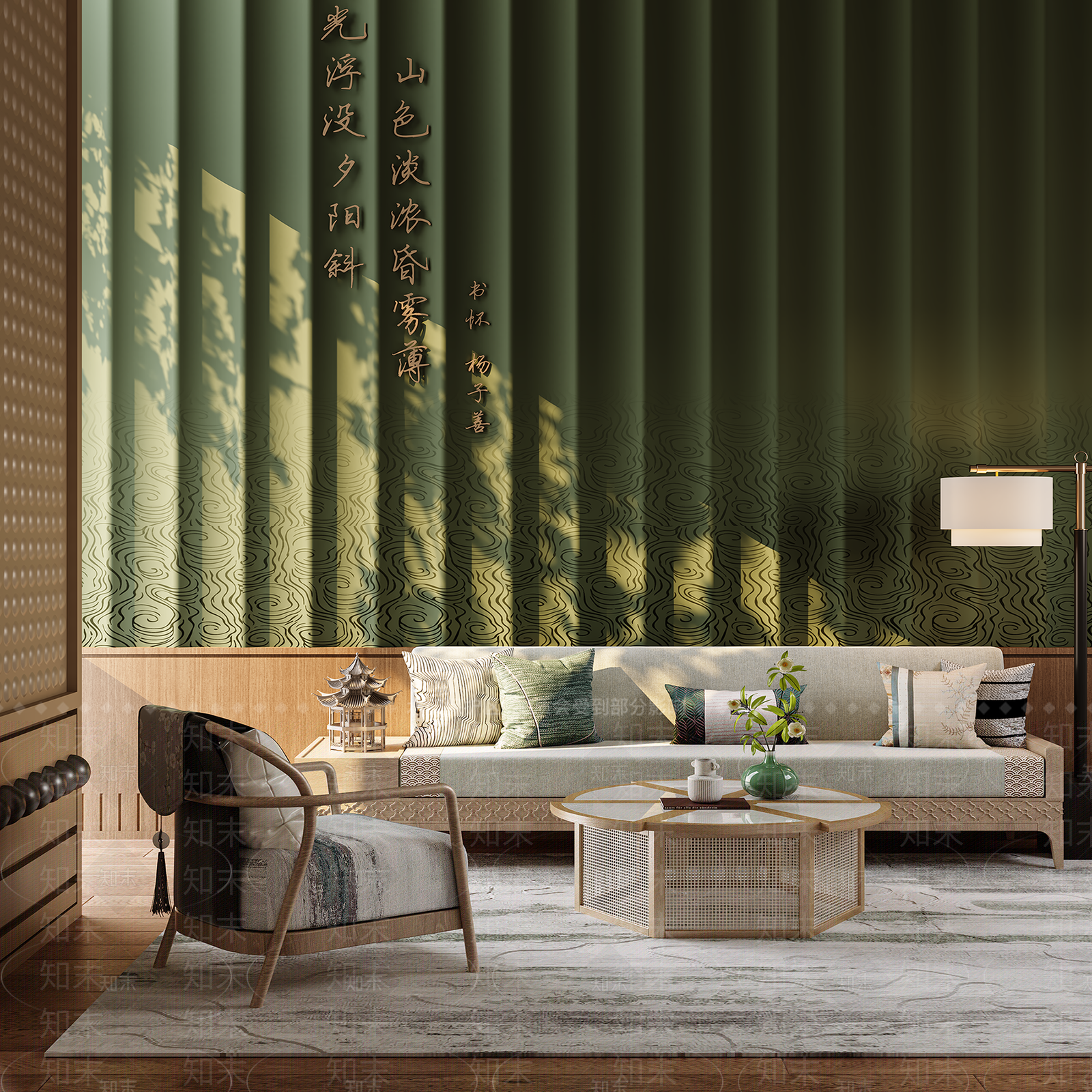 新中式中式别墅客厅3D模型下载【ID:1185314102】