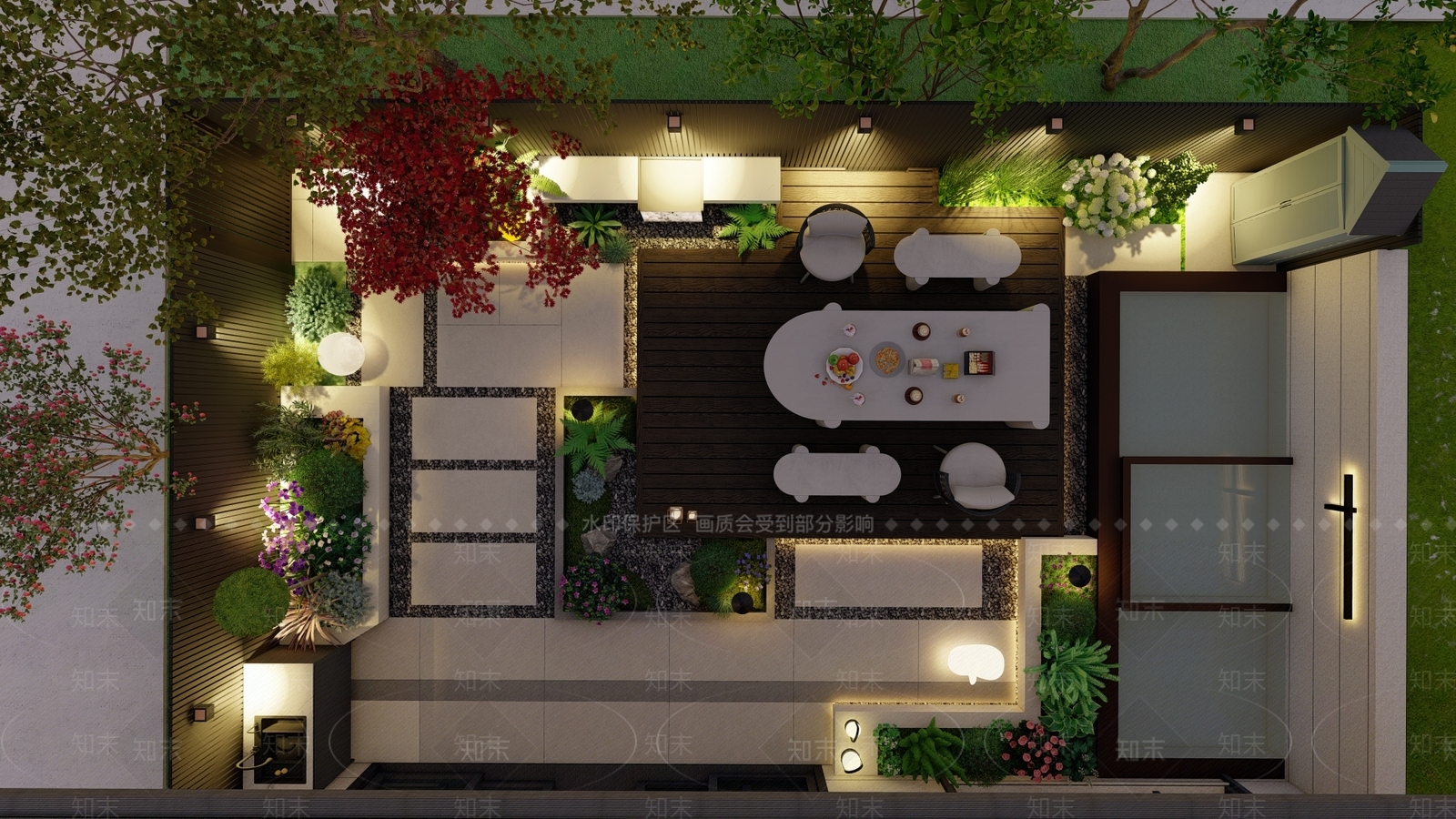 极简现代别墅庭院SU模型下载【ID:1185324474】
