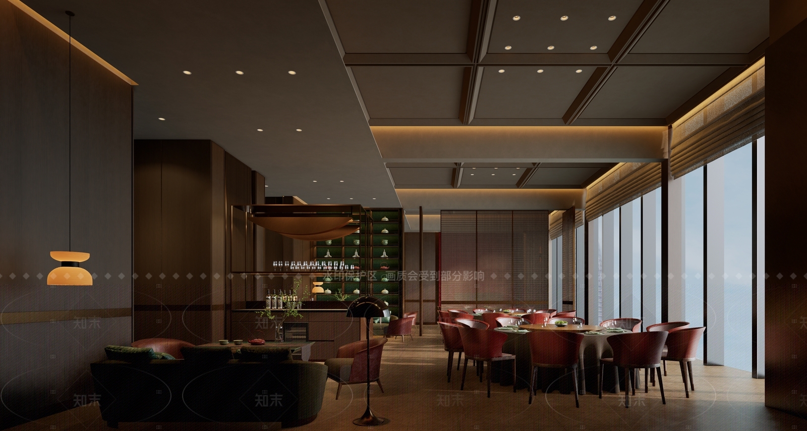 现代轻奢中餐厅SU模型下载【ID:1185334292】