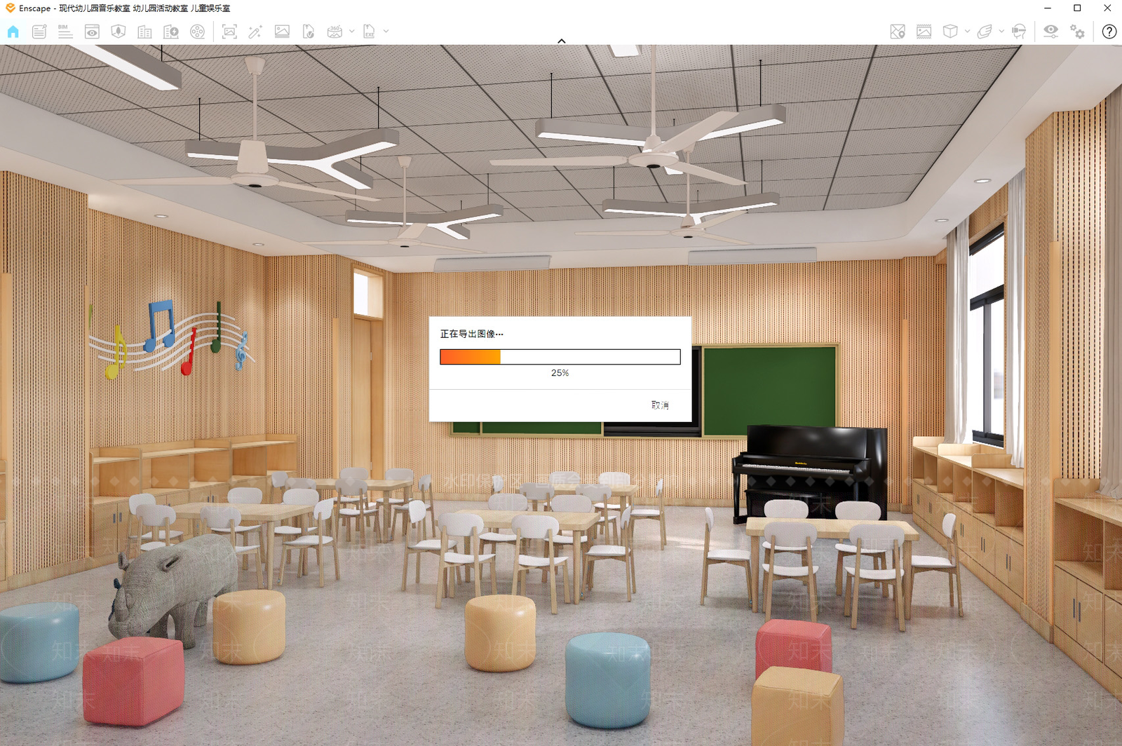 现代教室SU模型下载【ID:1185337390】