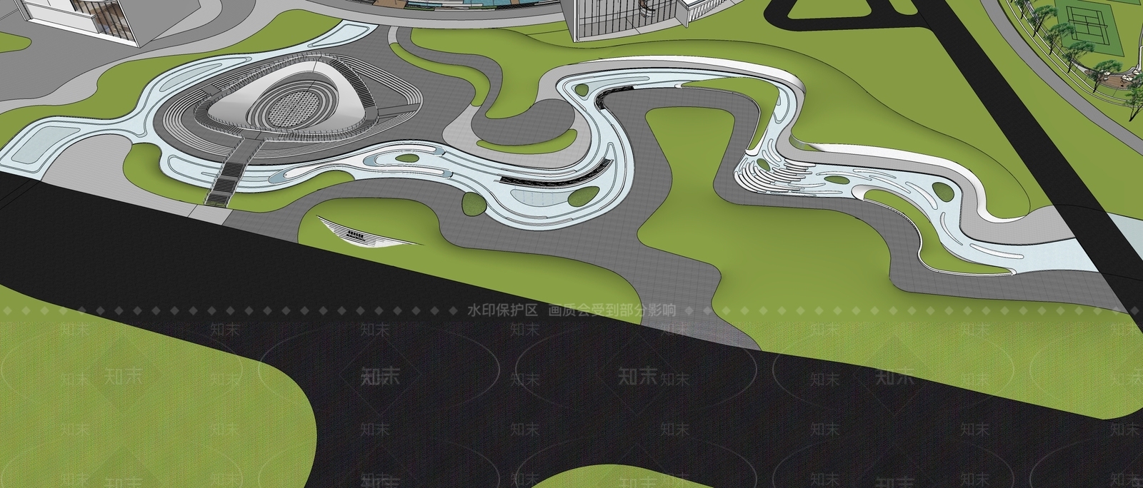 现代景观公园SU模型下载【ID:1185337675】