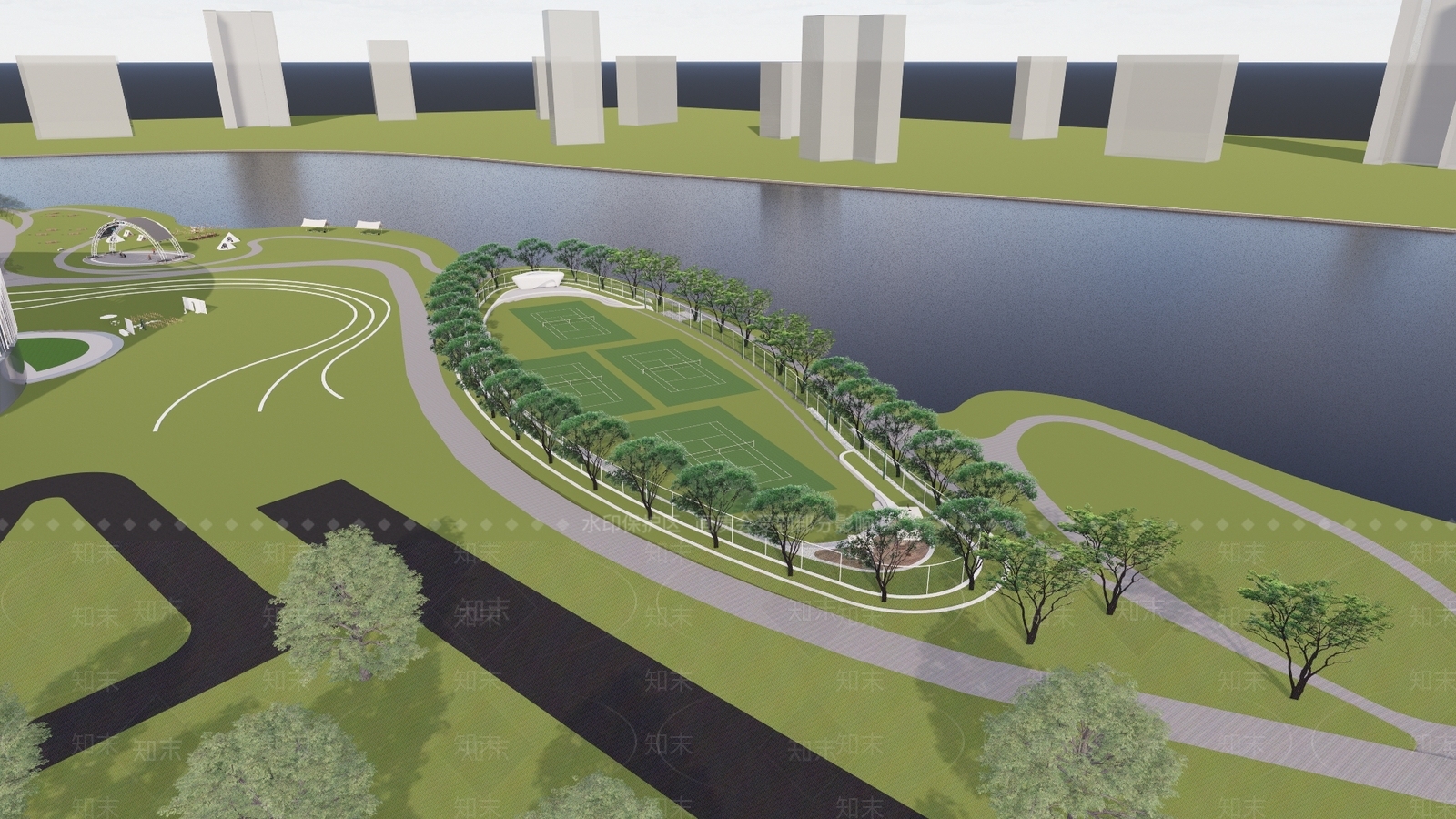 现代景观公园SU模型下载【ID:1185337675】