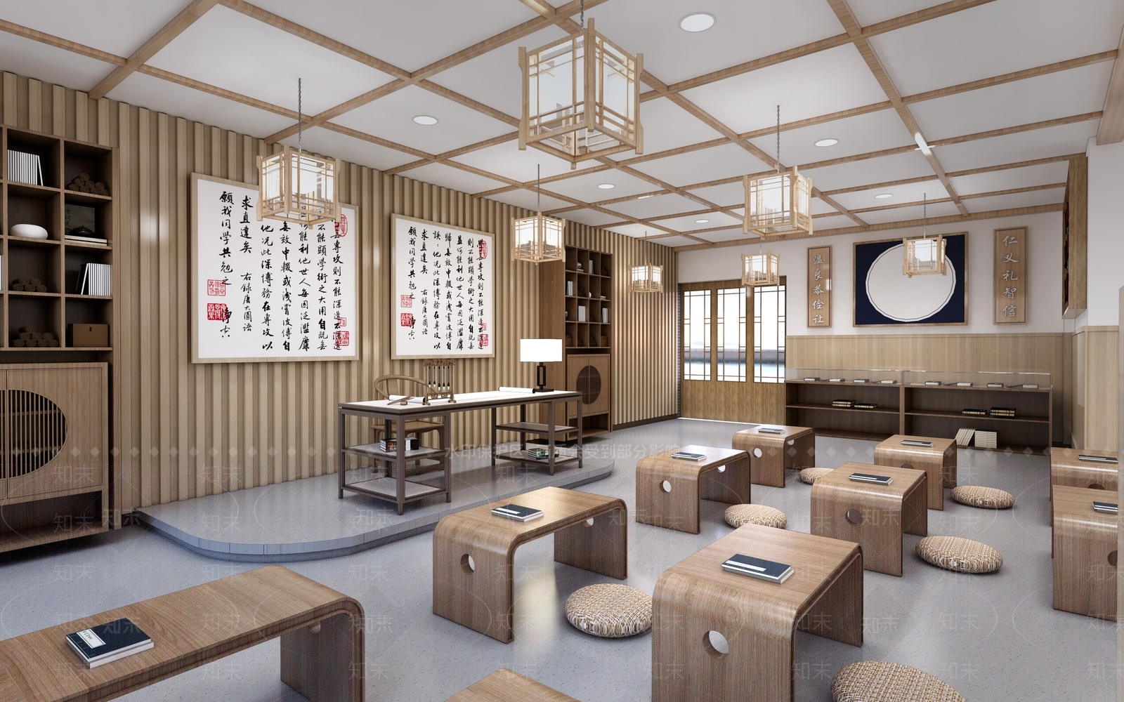 新中式教室SU模型下载【ID:1185341372】