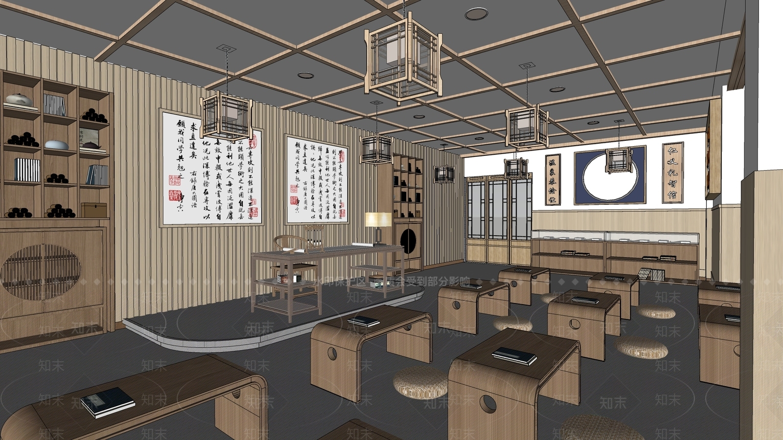新中式教室SU模型下载【ID:1185341372】