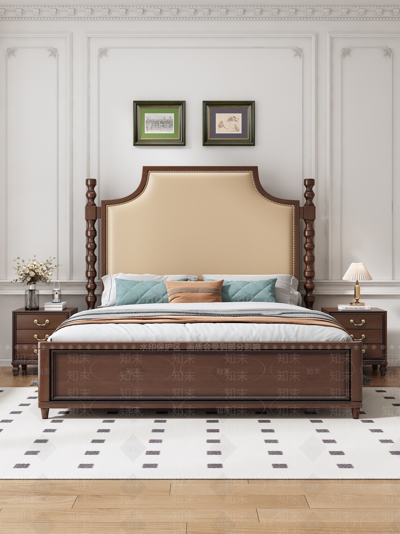 现代美式双人床3D模型下载【ID:1185344370】
