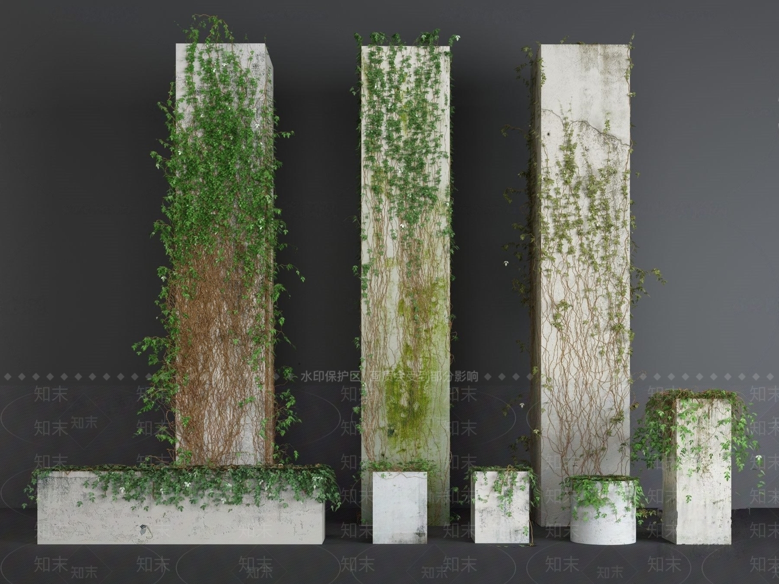 现代绿植藤蔓爬山虎3D模型下载【ID:1185345019】