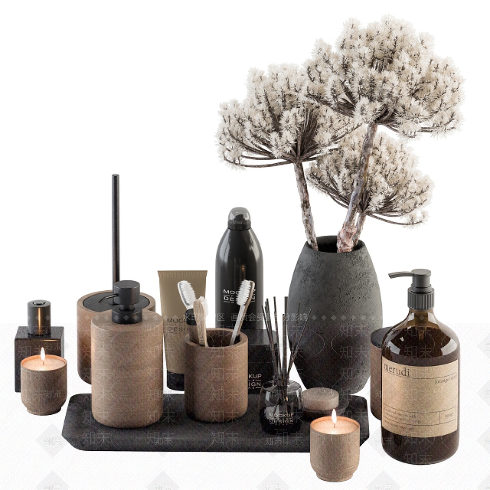 现代侘寂牙刷洗涤用品3D模型下载【ID:1185348874】