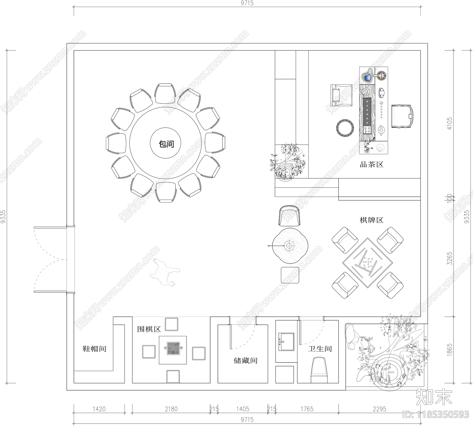 现代会所cad施工图下载【ID:1185350593】