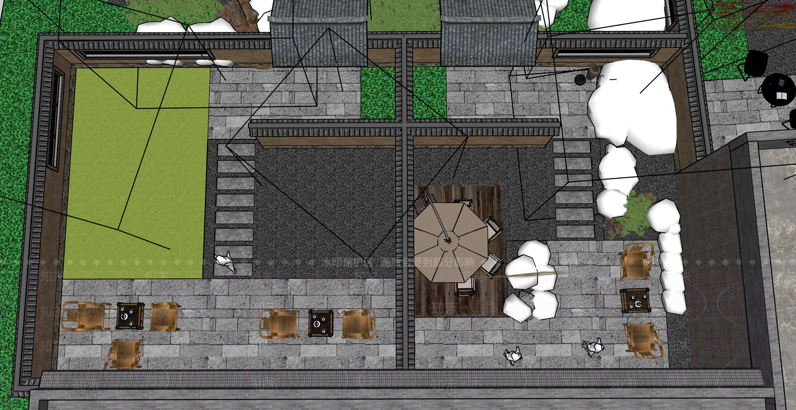中式新中式乡村庭院SU模型下载【ID:1185351082】