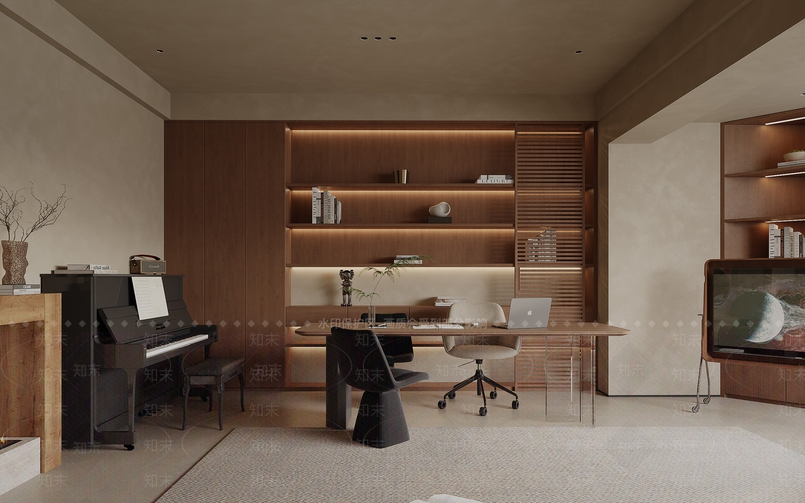 现代复古诧寂书房3D模型下载【ID:1185351935】