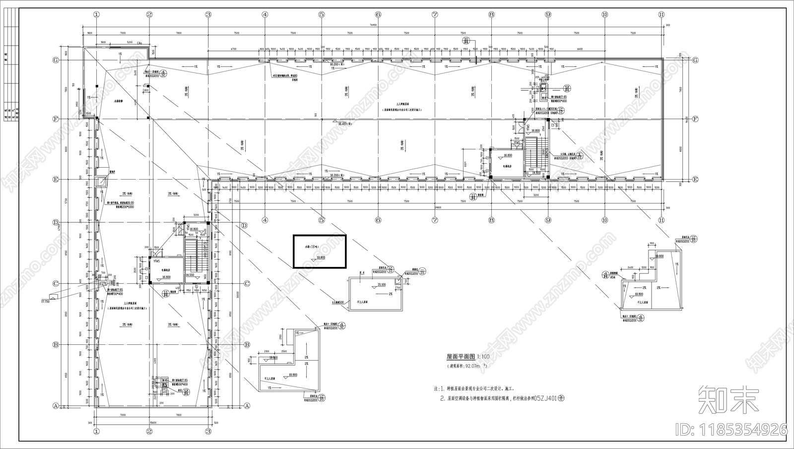 现代产业园建筑cad施工图下载【ID:1185354926】