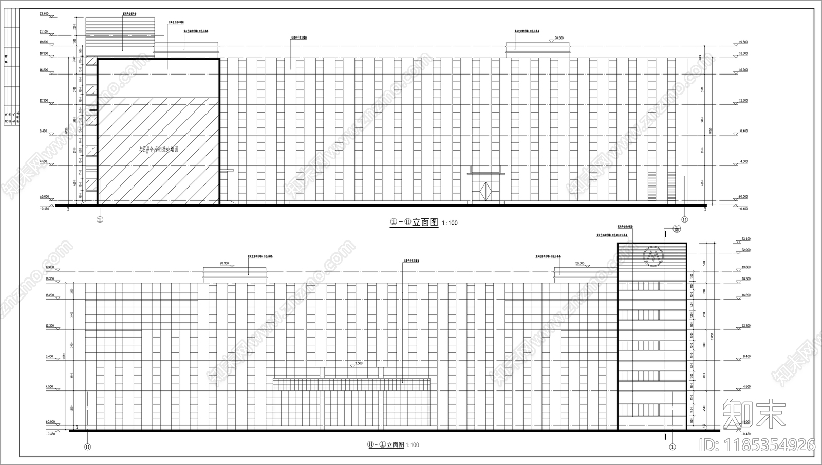 现代产业园建筑cad施工图下载【ID:1185354926】