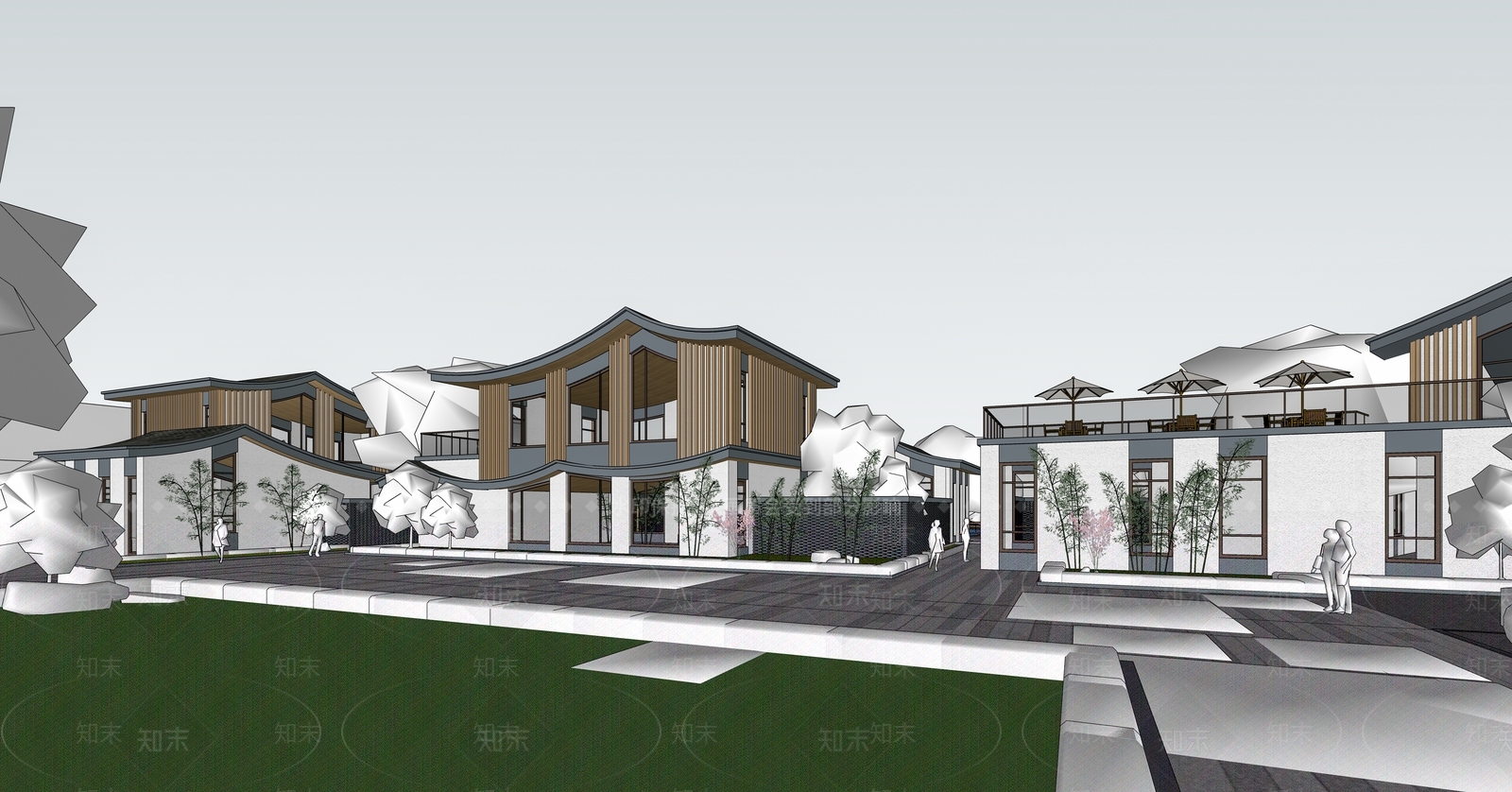 现代新中式小公建SU模型下载【ID:1185357558】