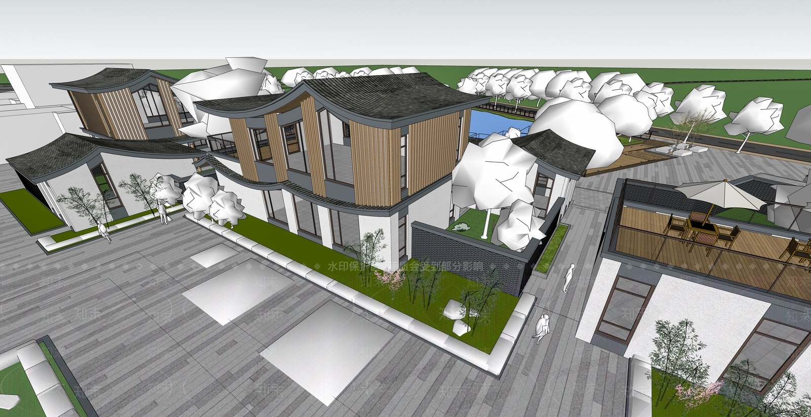 现代新中式小公建SU模型下载【ID:1185357558】