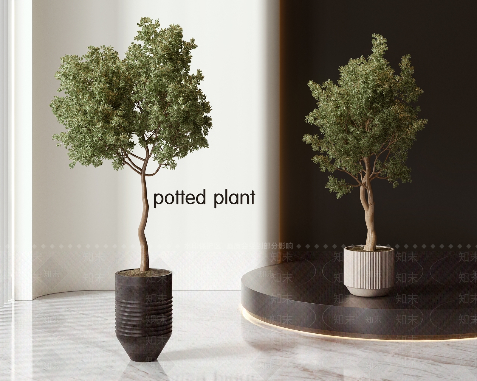 现代盆栽盆景组合3D模型下载【ID:1185358059】