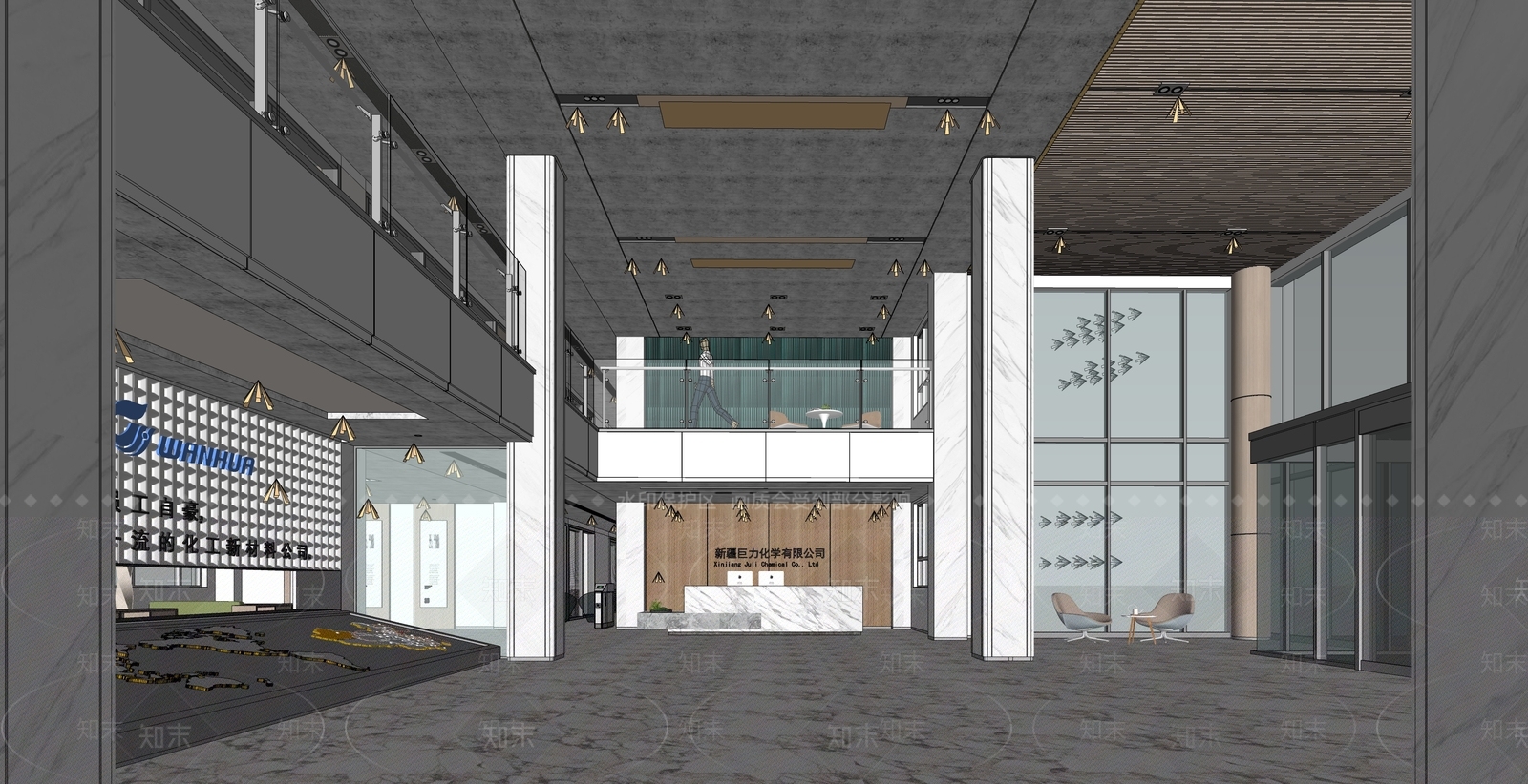 现代办公大堂SU模型下载【ID:1185360489】