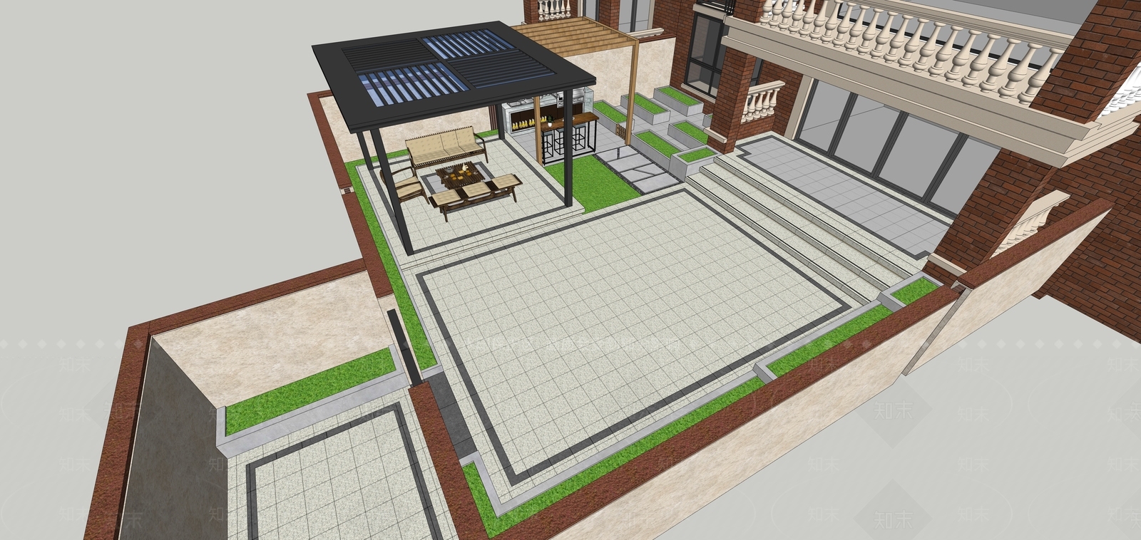 简欧别墅庭院SU模型下载【ID:1185363418】