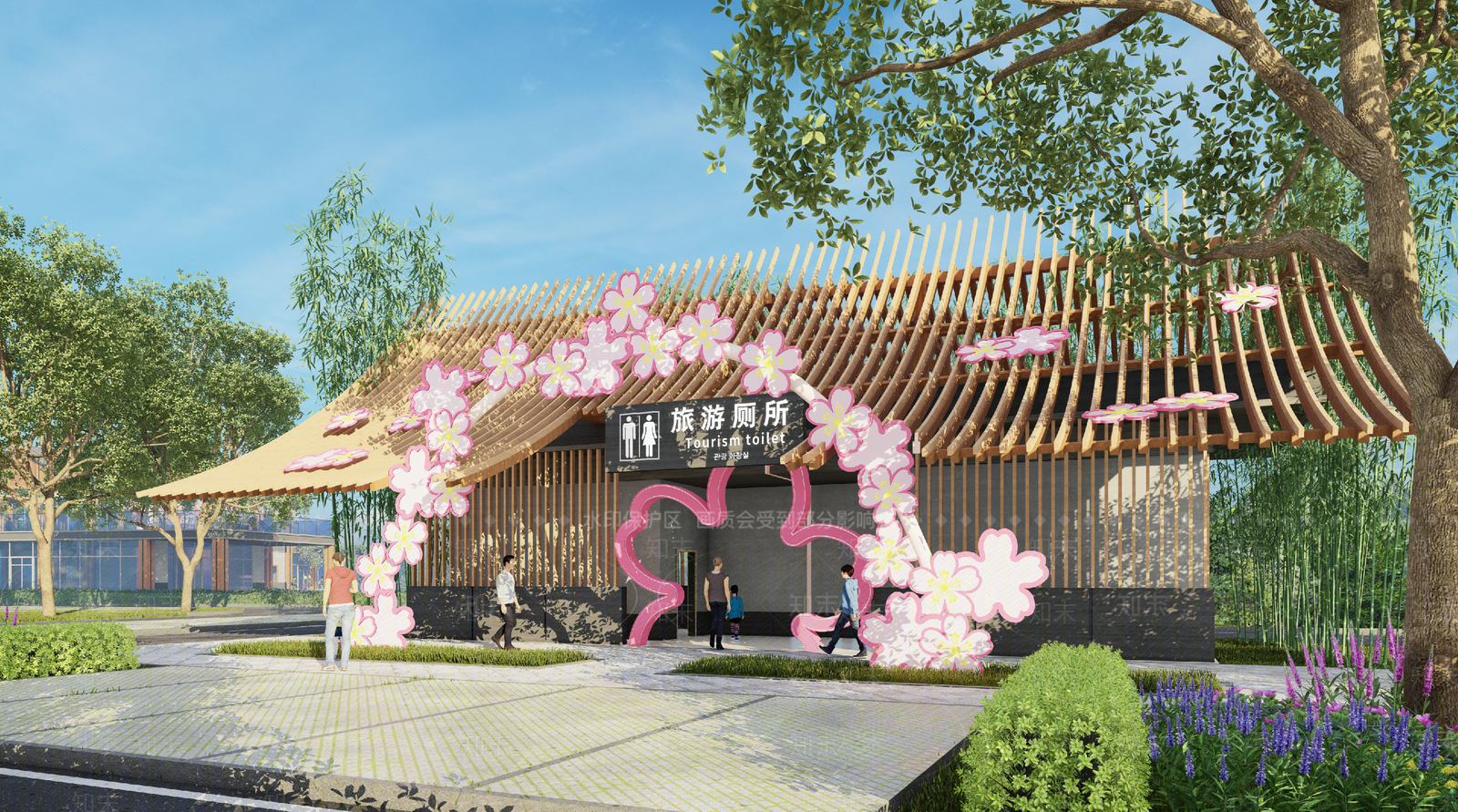 新中式风格建筑SU模型下载【ID:1185370652】