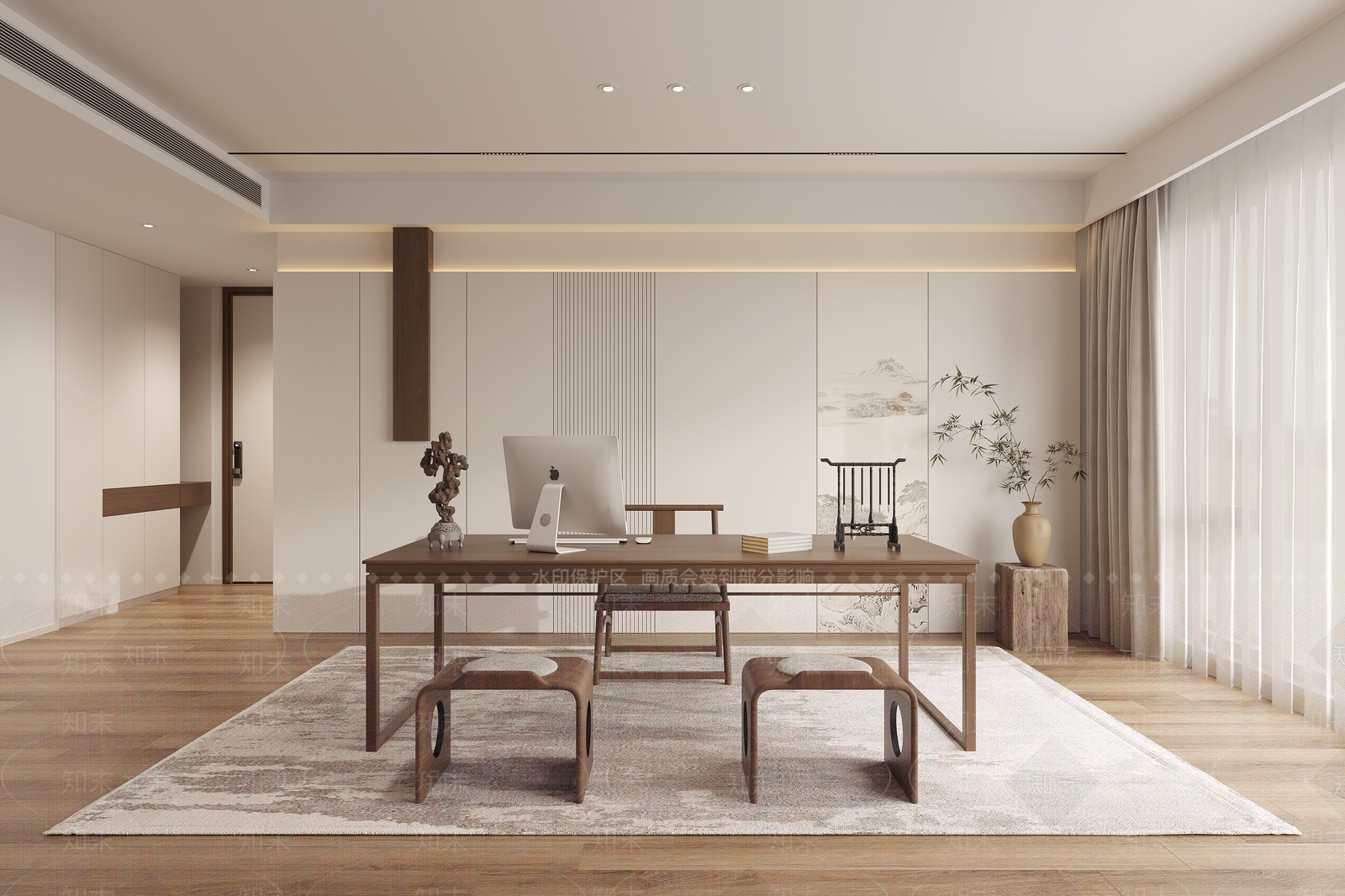 新中式中式书房3D模型下载【ID:1185372756】