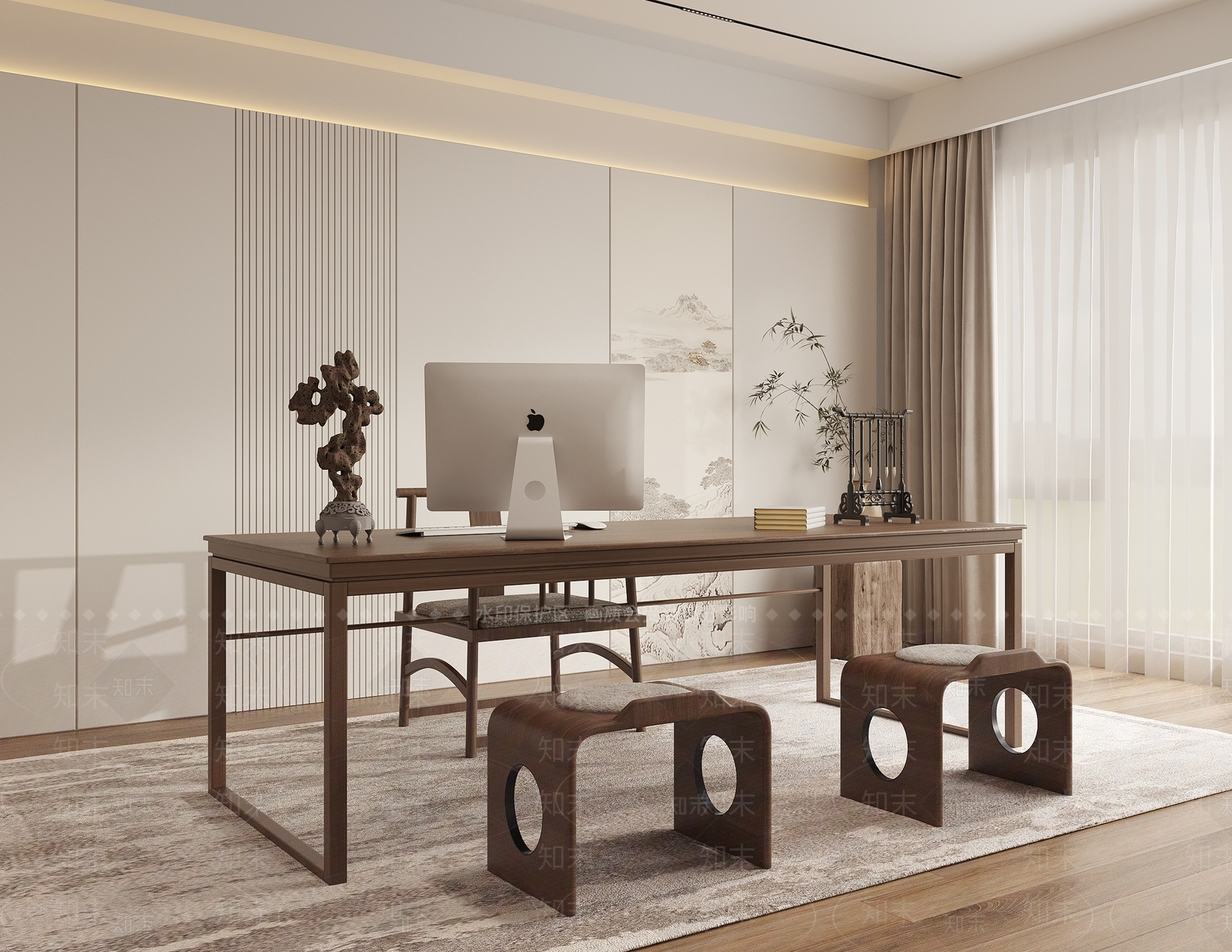 新中式中式书房3D模型下载【ID:1185378266】