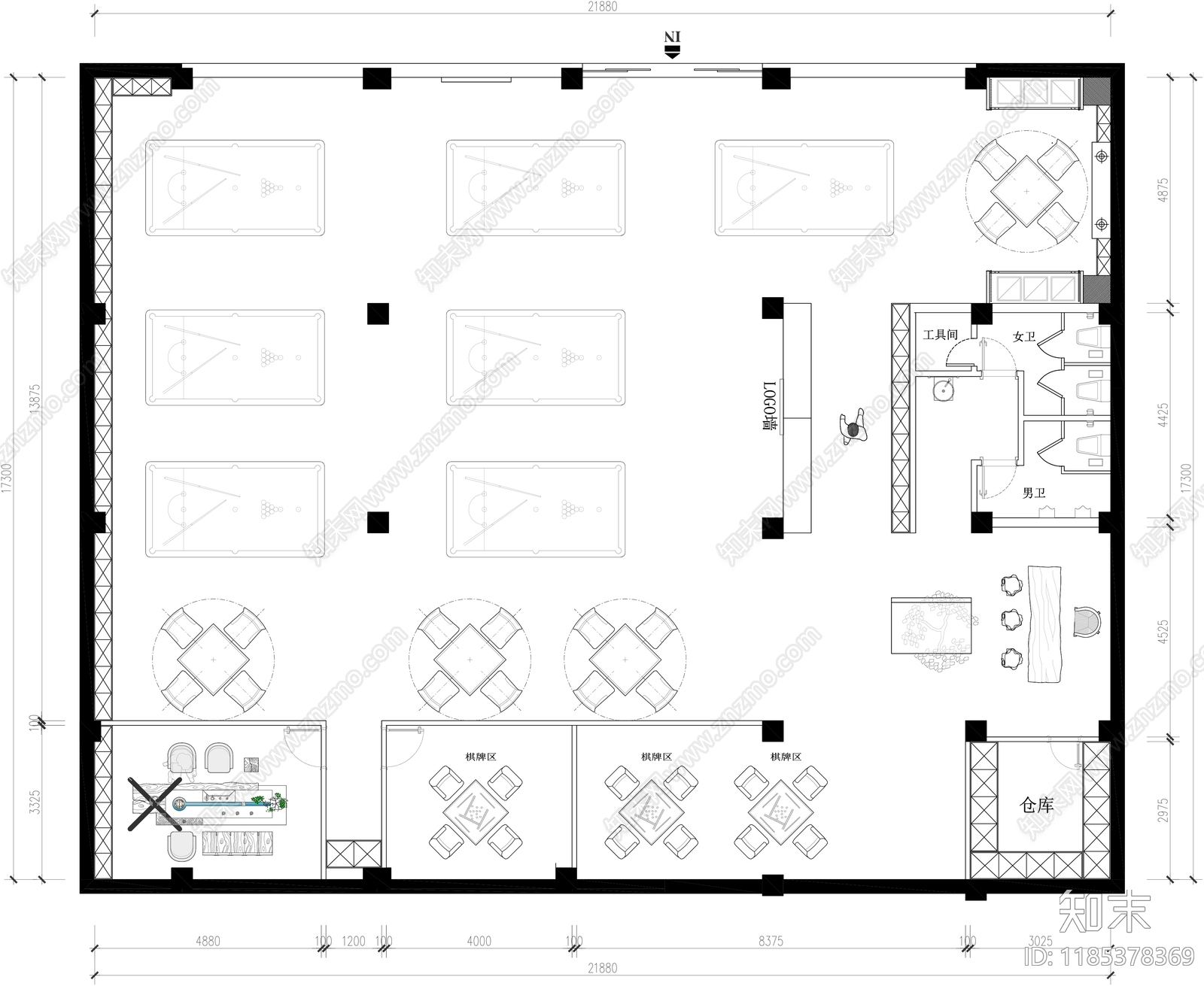 现代其他休闲娱乐空间cad施工图下载【ID:1185378369】