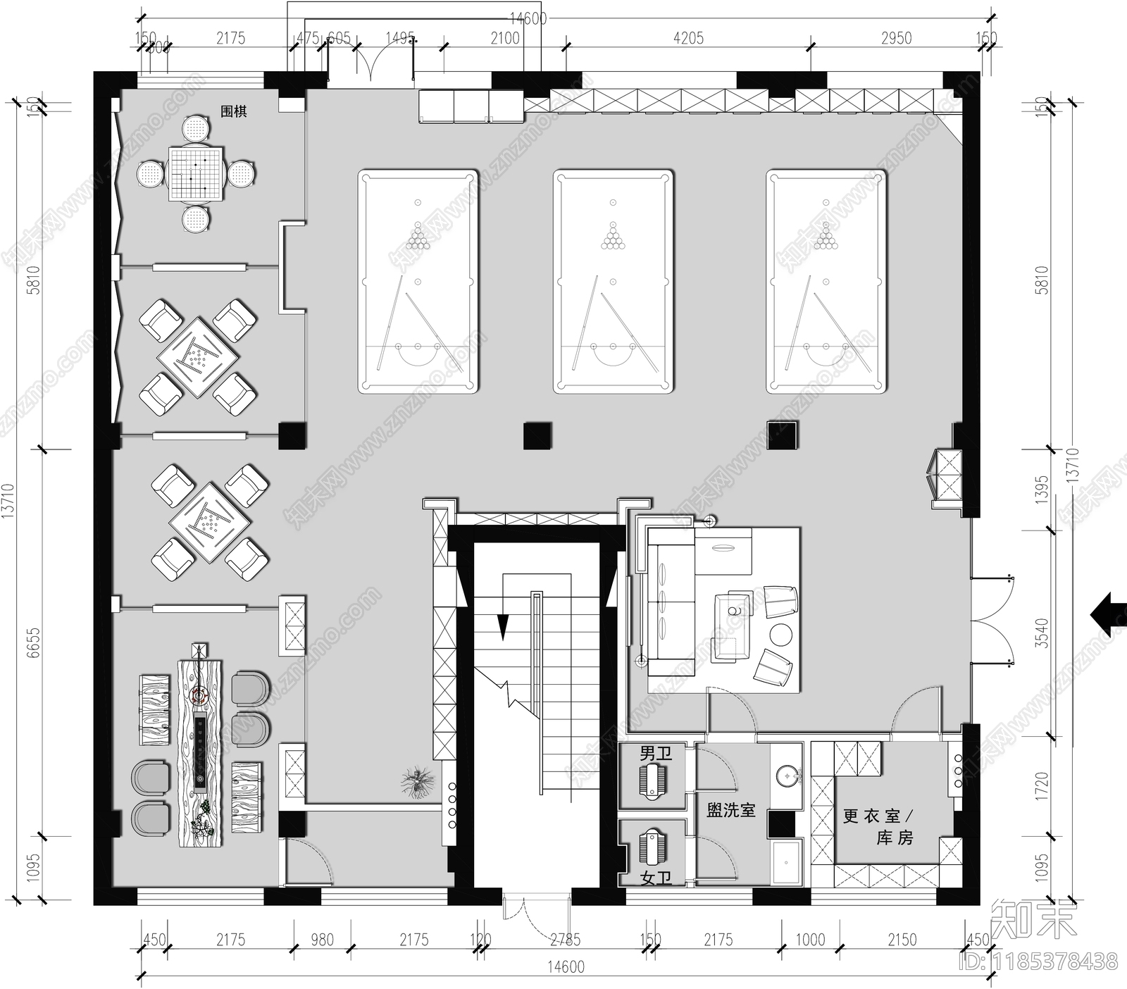 现代其他休闲娱乐空间cad施工图下载【ID:1185378438】