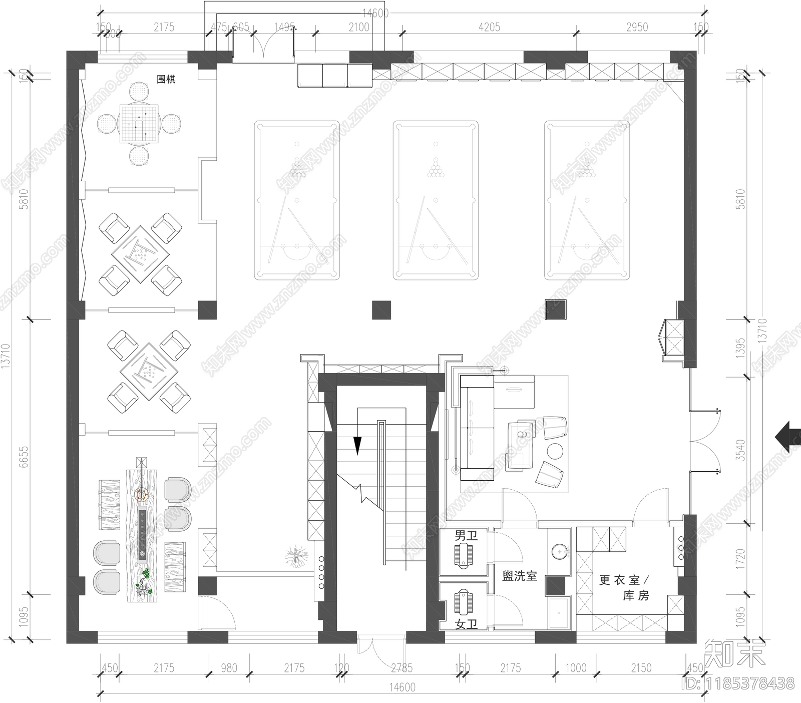 现代其他休闲娱乐空间cad施工图下载【ID:1185378438】