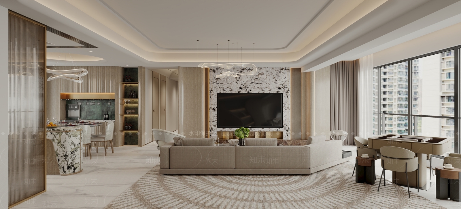 现代轻奢家居客厅3D模型下载【ID:1185381947】